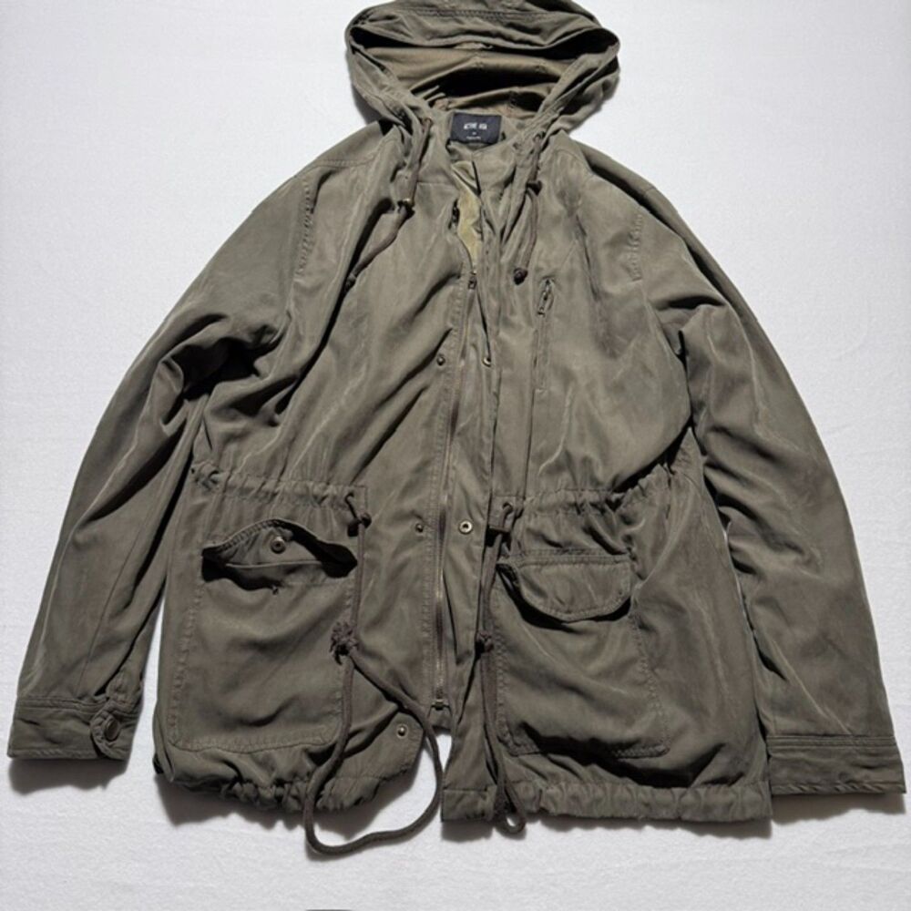 Active USA Olive Green Hooded Anorak Utility Jacket Drawstring Waist